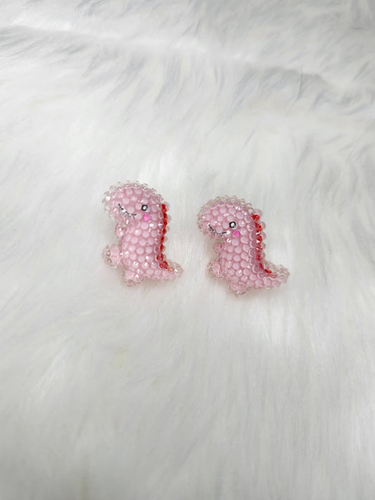 Pink dinosaur earrings