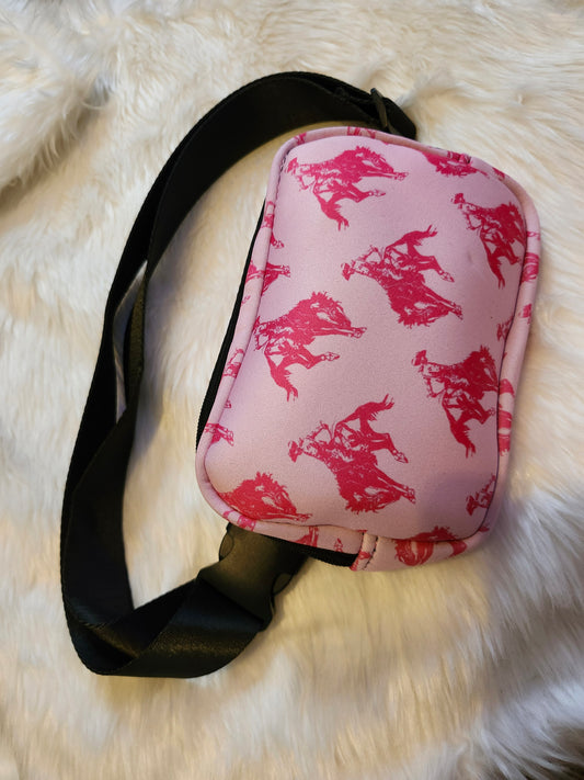 Pink horse bucking sling bag