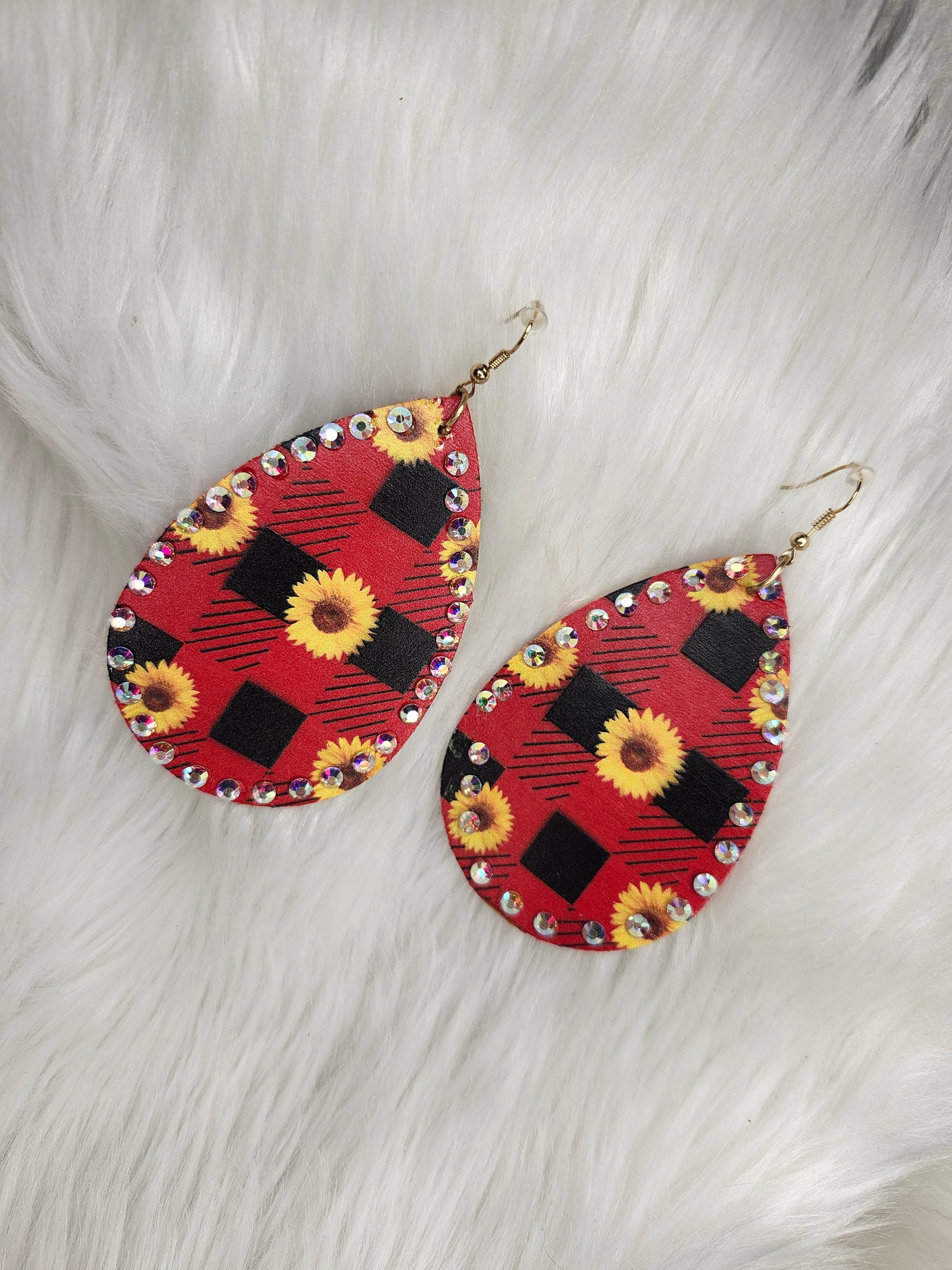 Red plaid sunflower earrings