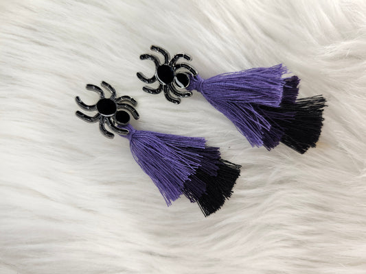 Purple spider earrings