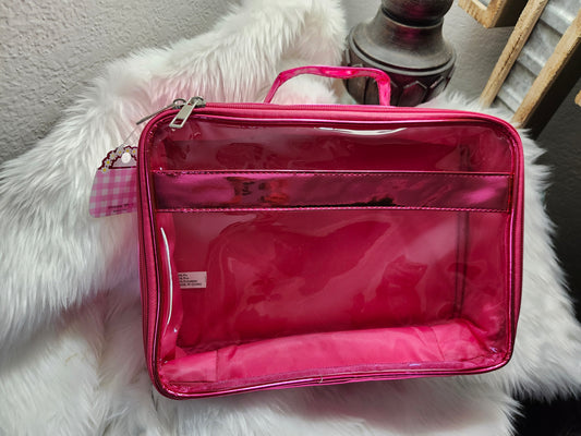 Shiny pink makeup bag