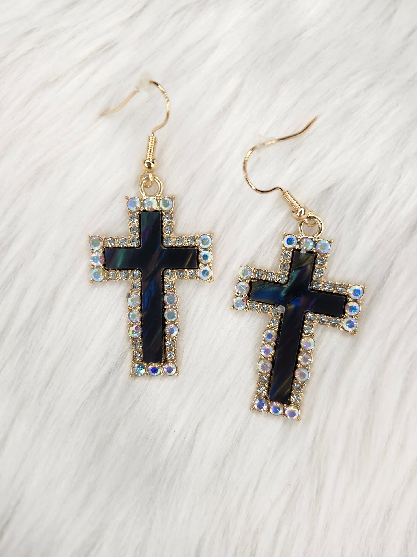 Black diamond cross earrings