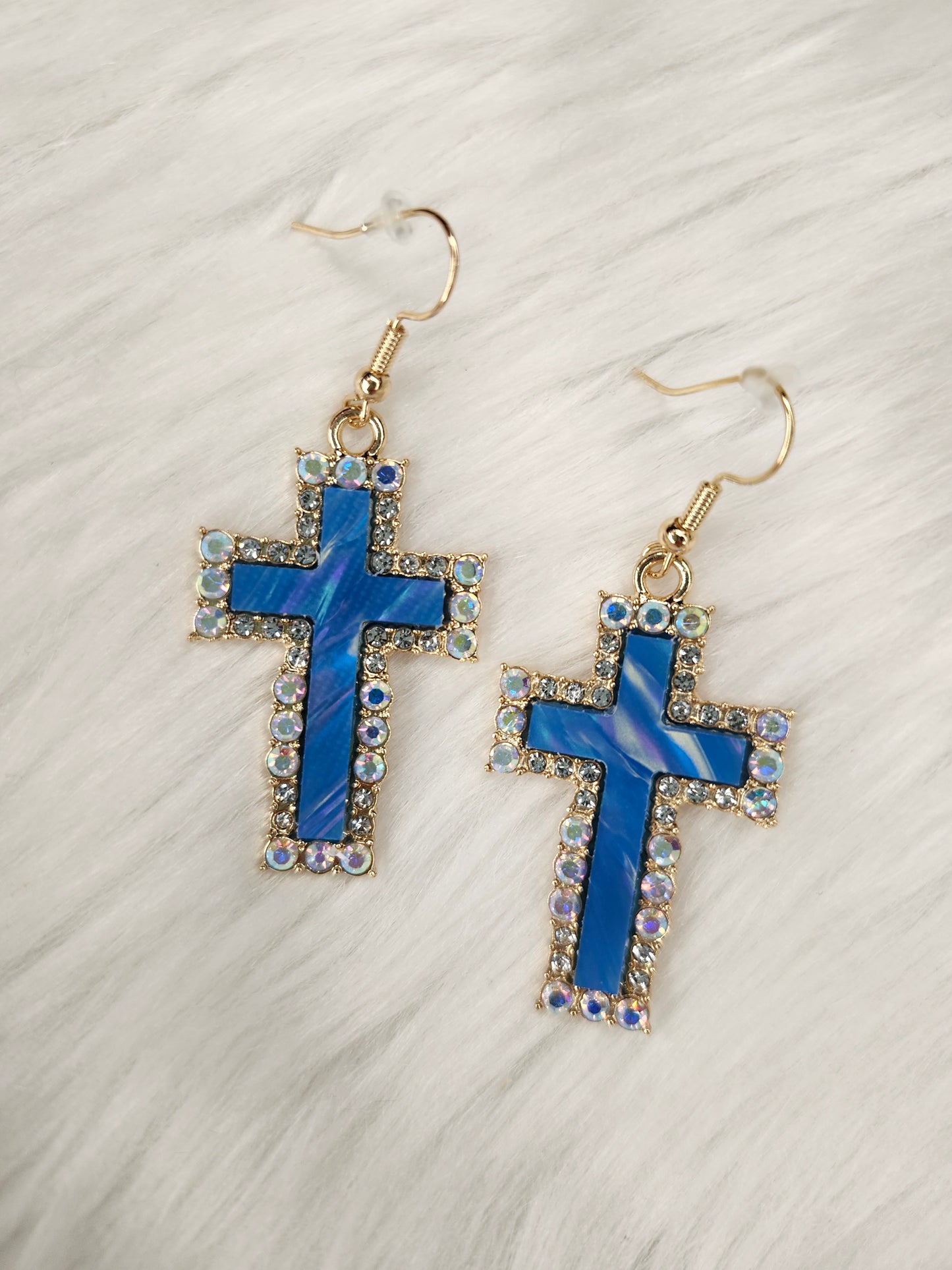 Blue cross diamond earrings