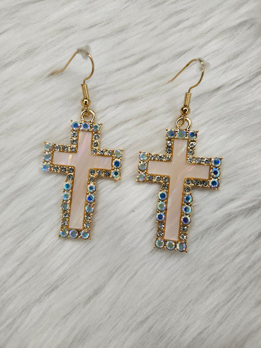 Off white cross diamond earrings