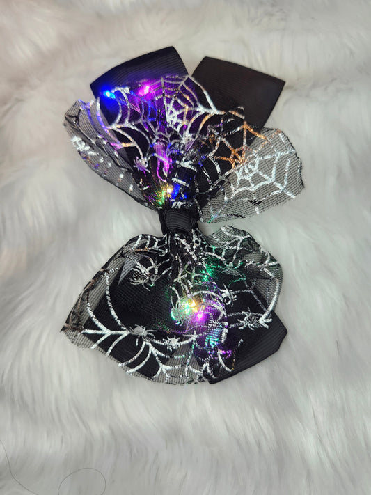 Spider web light halloween bow