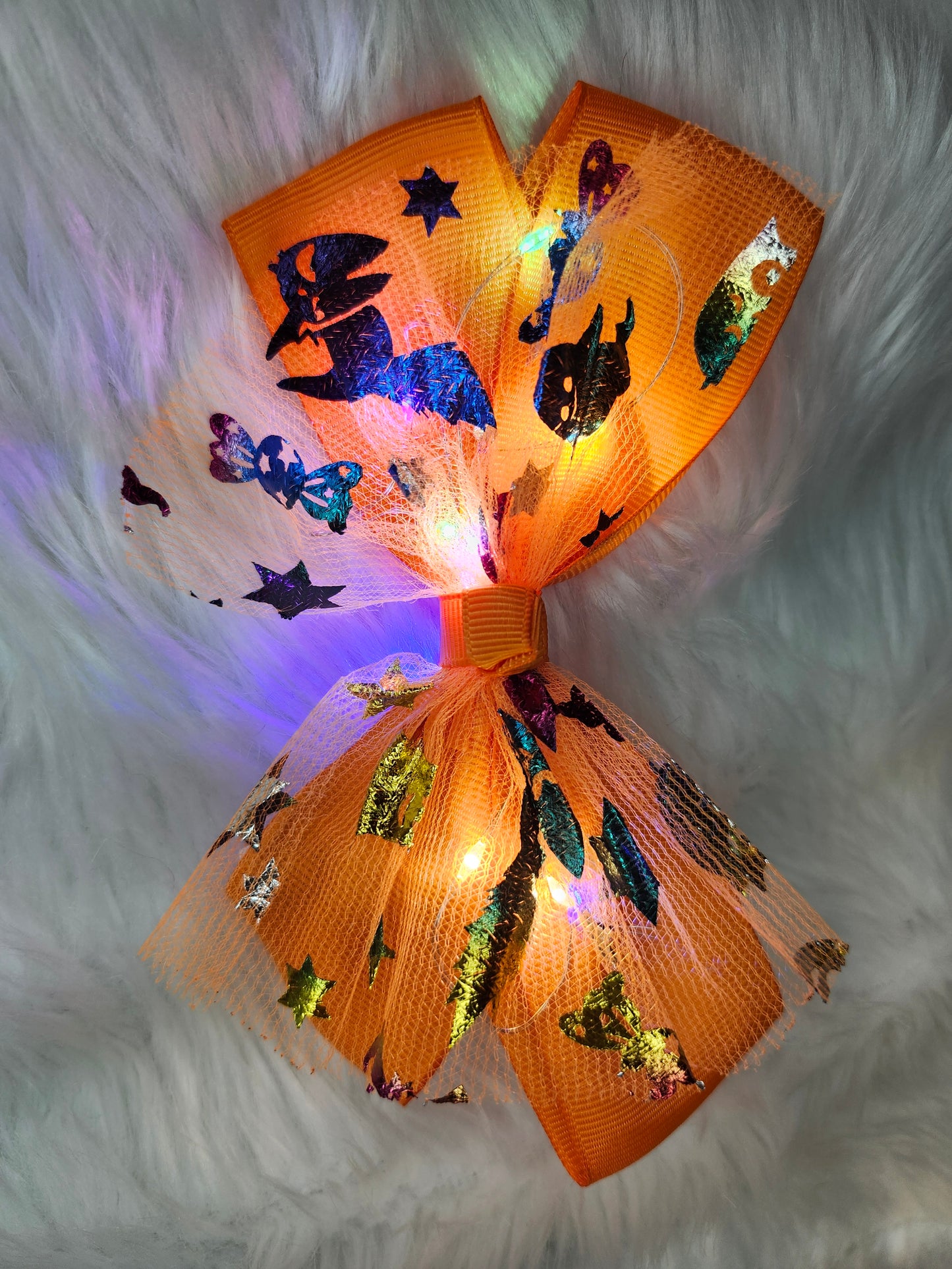 Rainbow cat light halloween bow