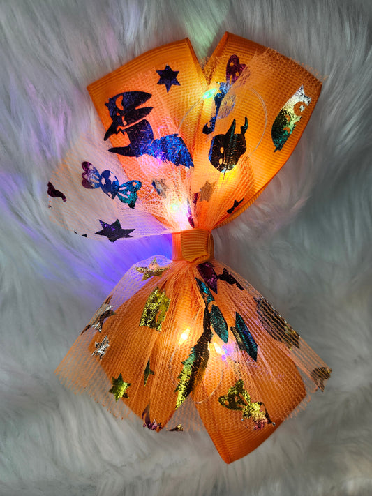 Rainbow cat light halloween bow