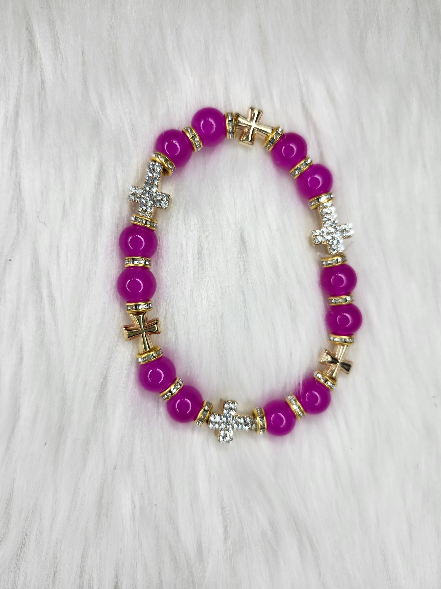 Dark pink cross bracelet