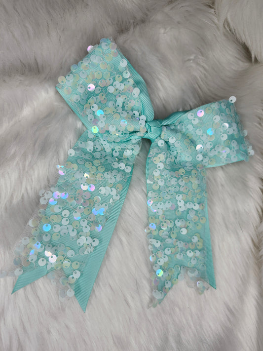 Teal sequins bow