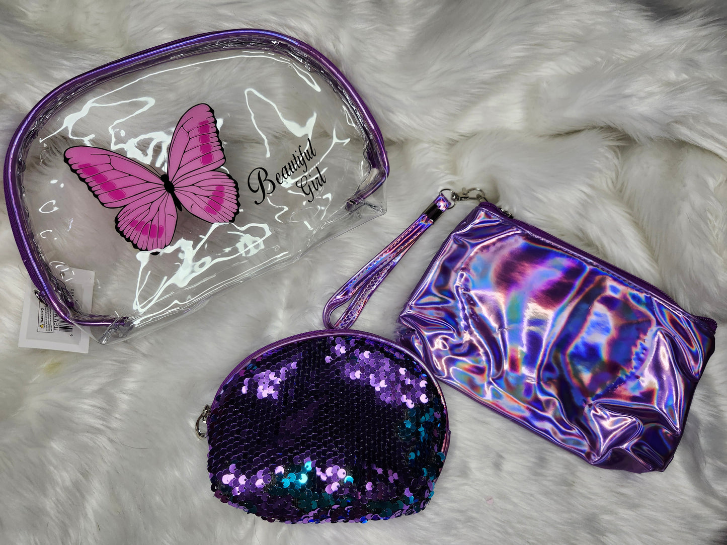 Purple butterfly 3 piece set bag