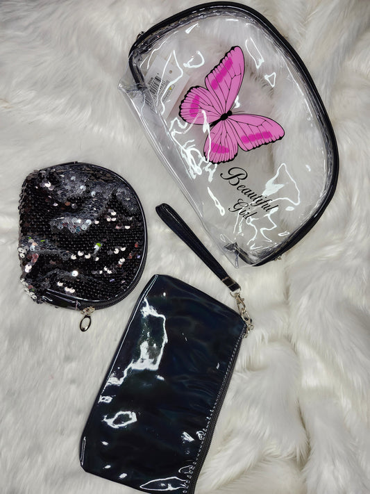 Black butterfly 3 piece set bag