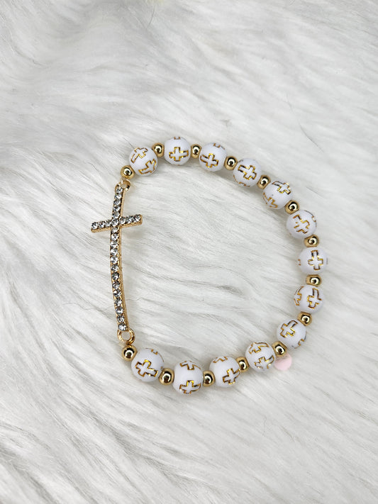 White gold cross bracelet