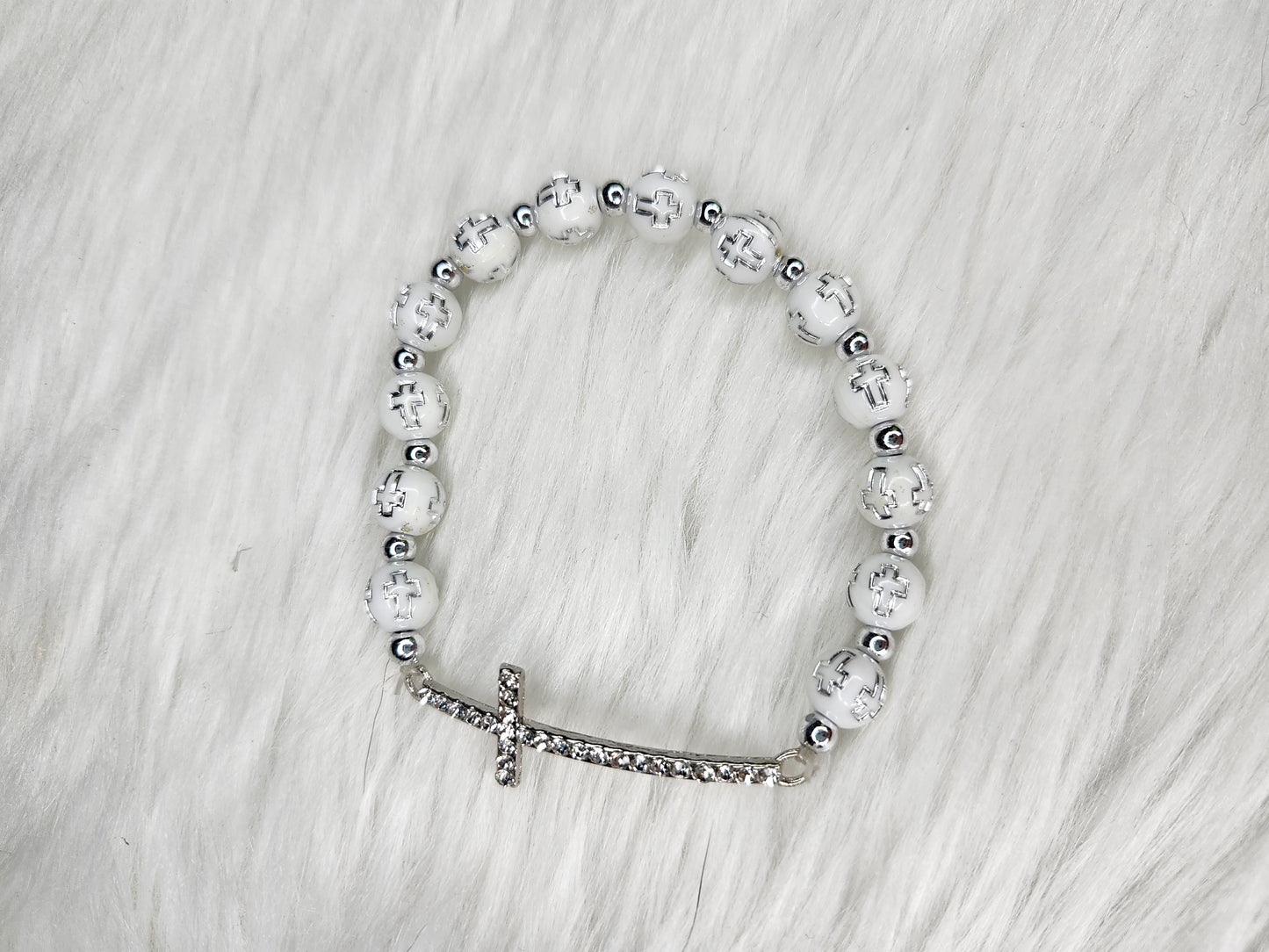 White silver cross bracelet