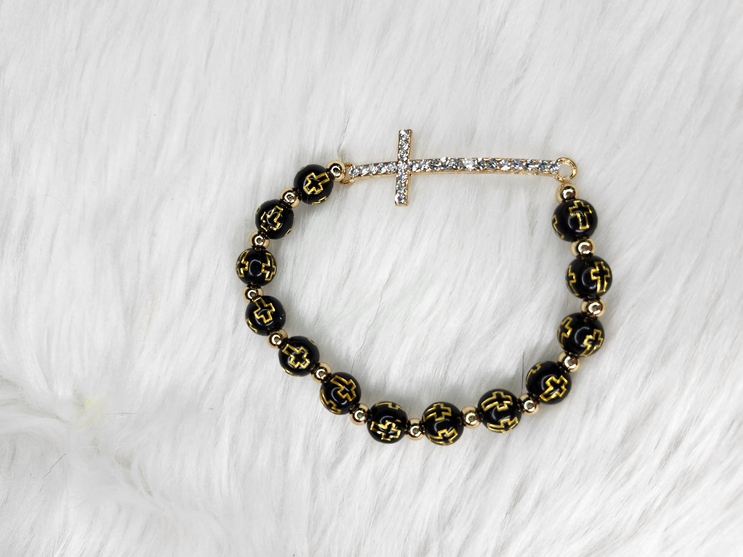 Black and gold cross bracelet