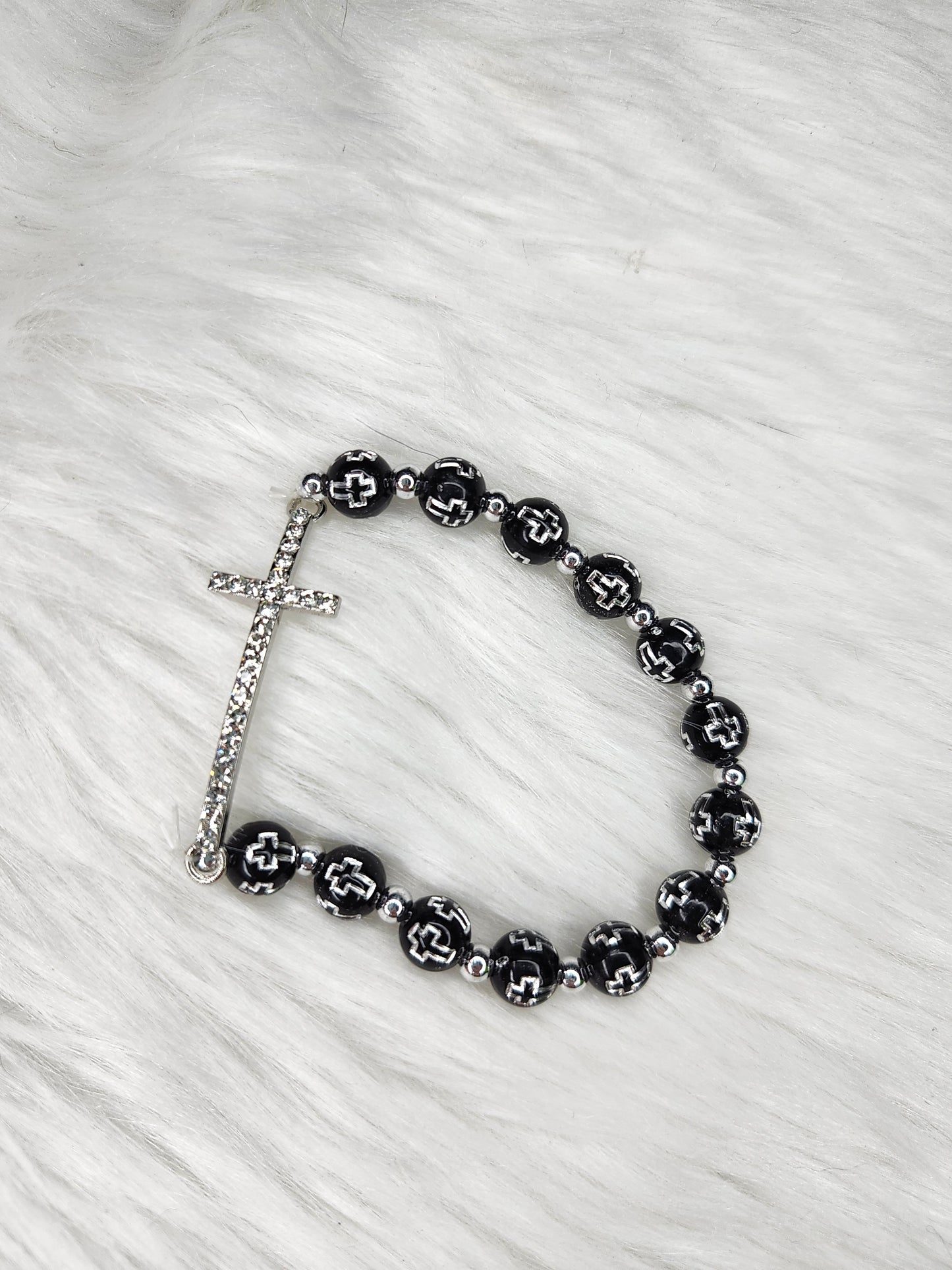 Black and silver cross bracelet