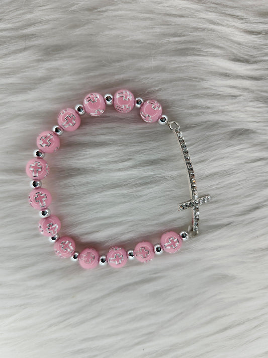 Pink silver cross bracelet