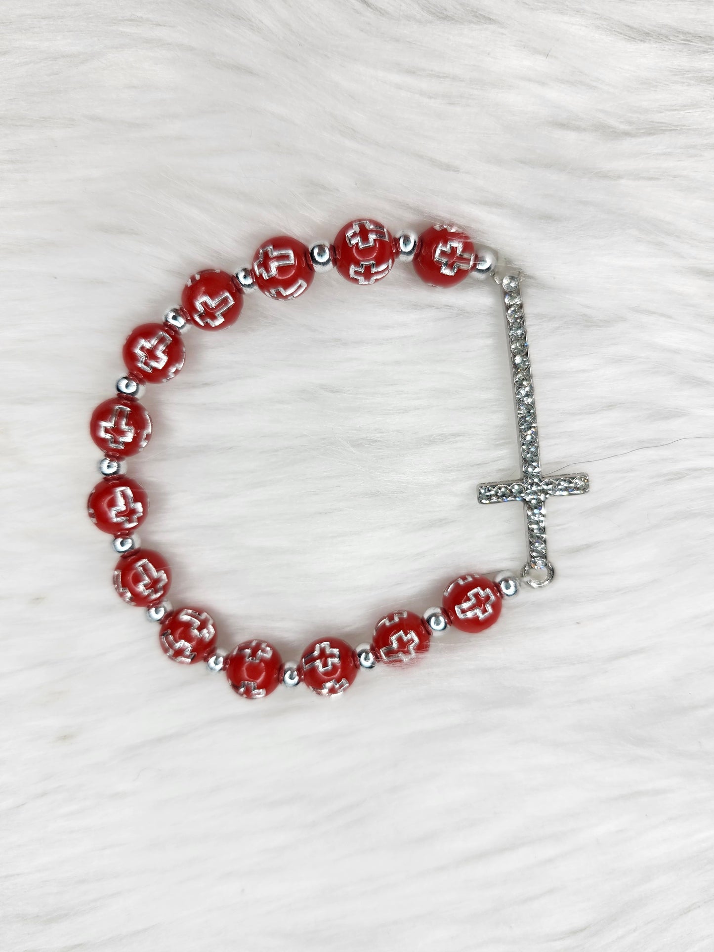 Red and silver cross bracelet