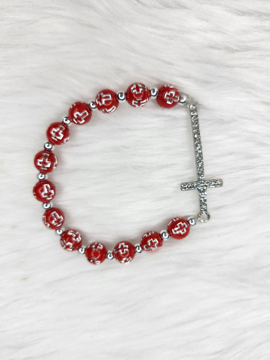 Red and silver cross bracelet