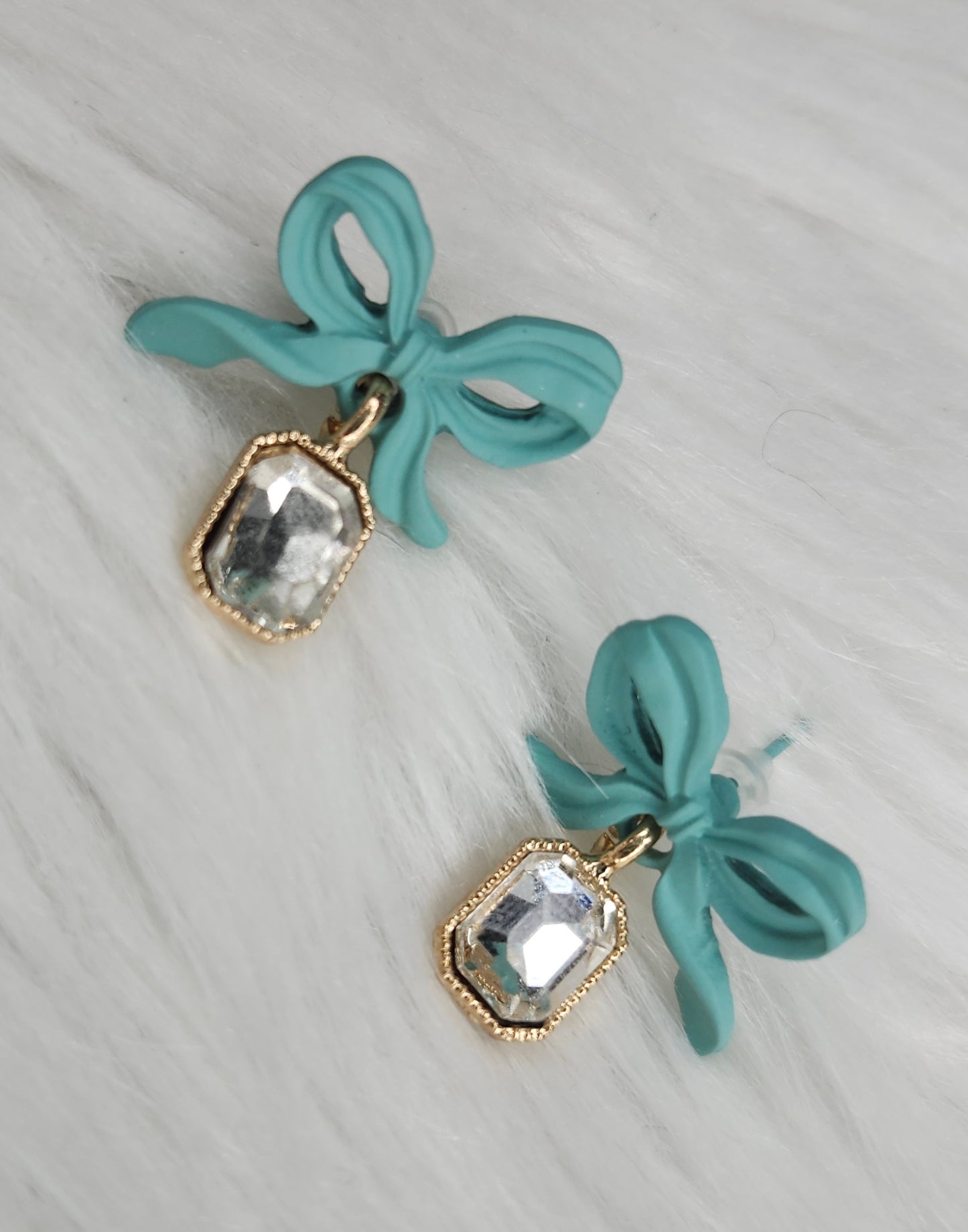 Teal bow earrings