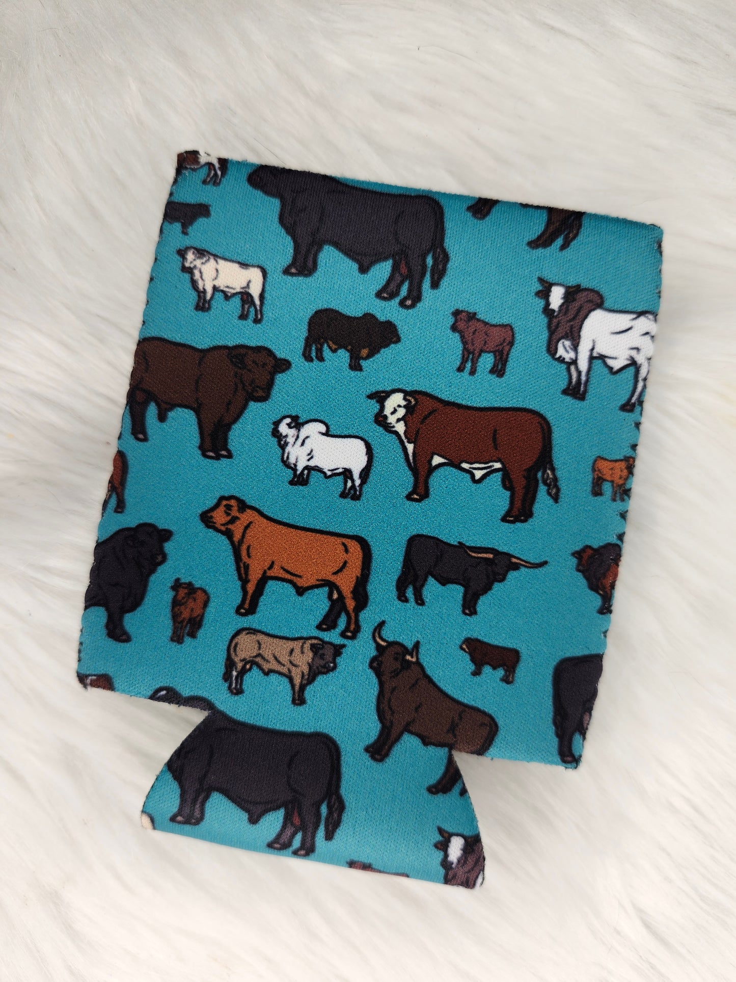 Blue cows small can koozie