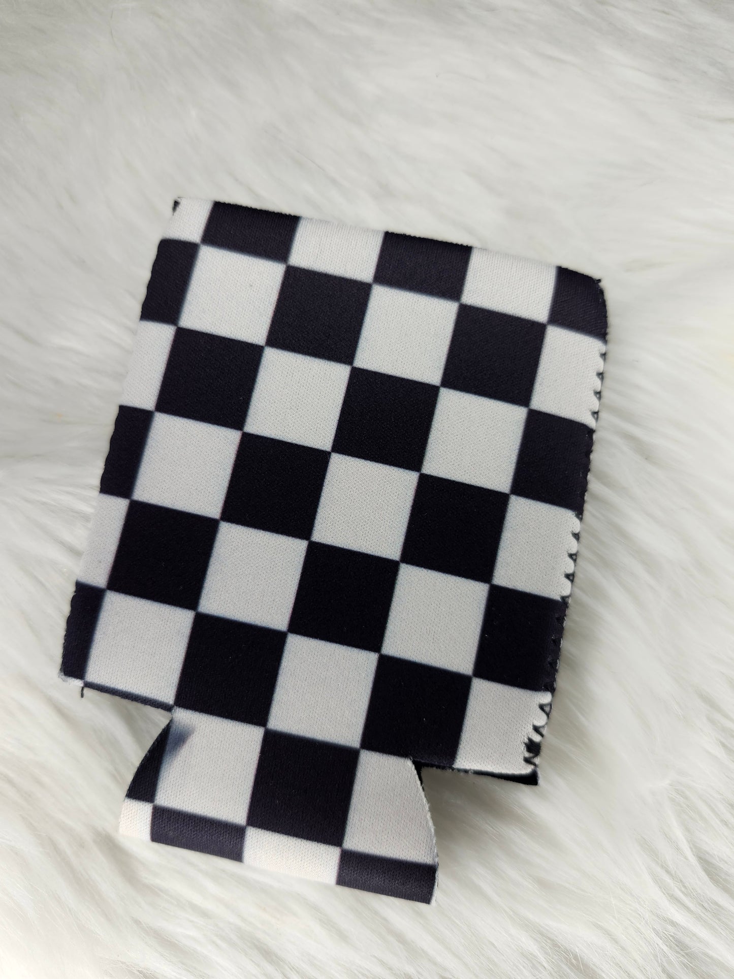 Checkered flag small can koozie