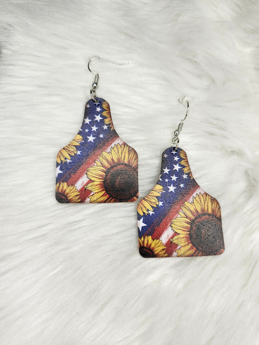 Sunflower flag 4th of july earrings