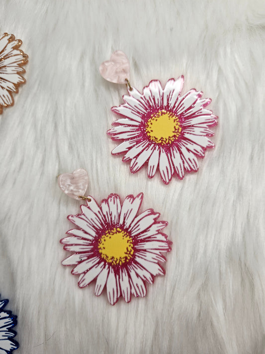 Dark pink daisy earrings