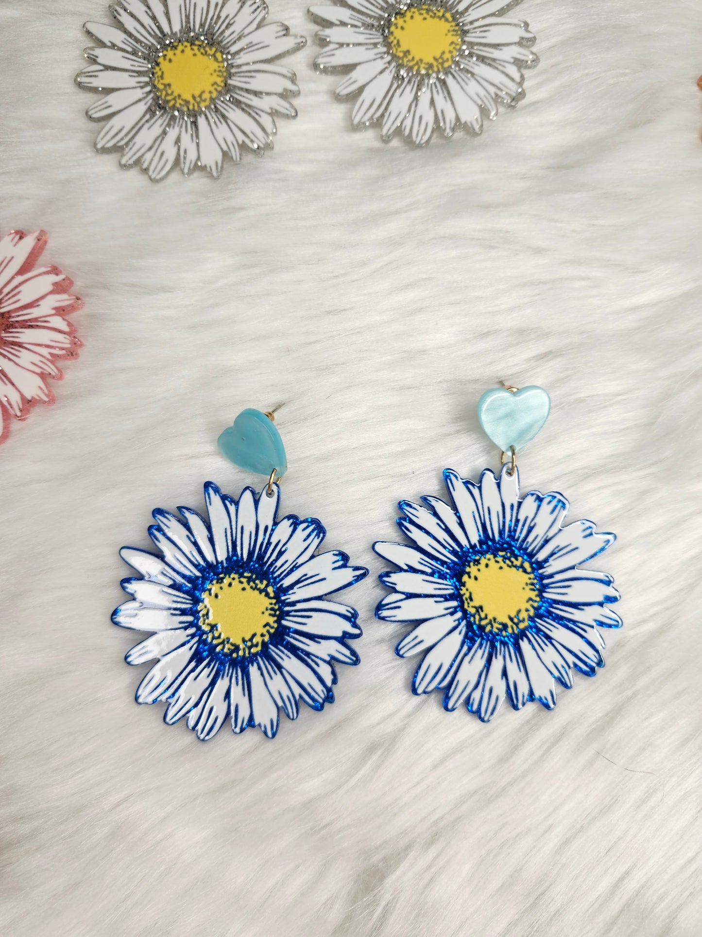 Blue daisy earrings