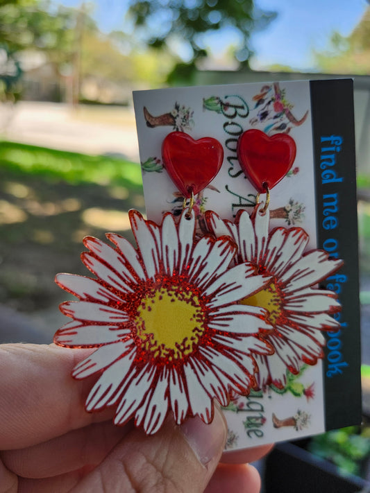 Red daisy earrings