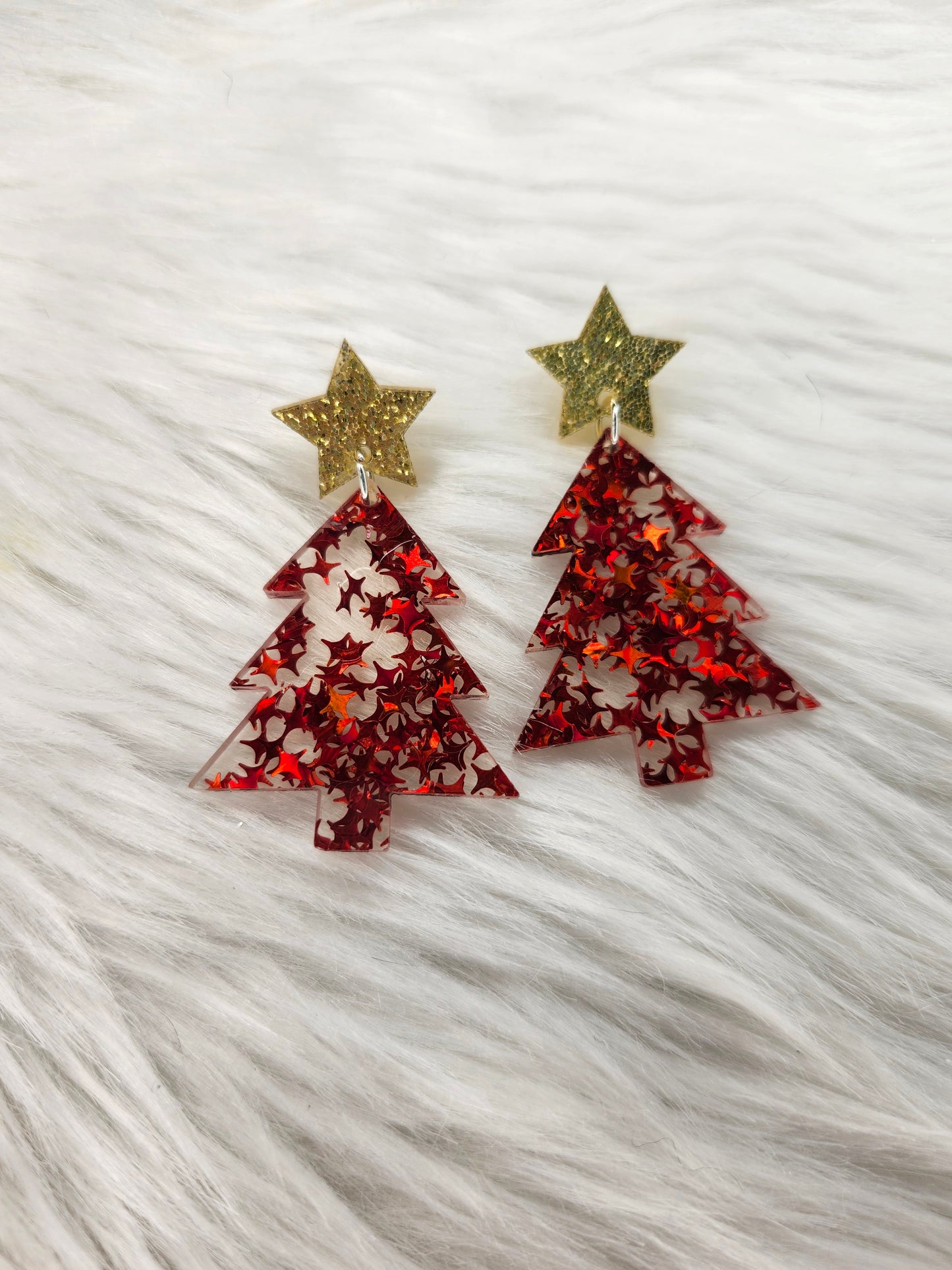 Red christmas trees earrings