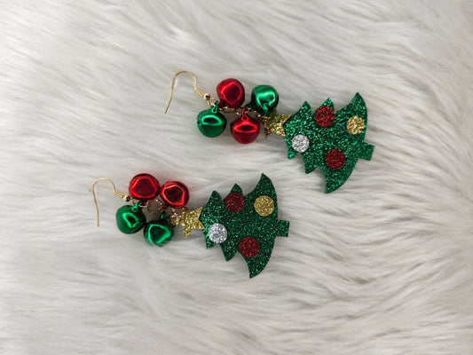 Christmas trees bells earrings