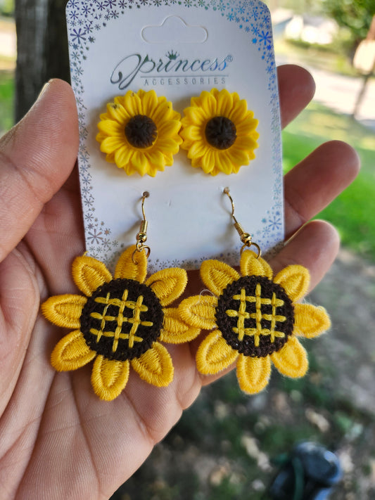 Stitched sunflower earrings 2 pack