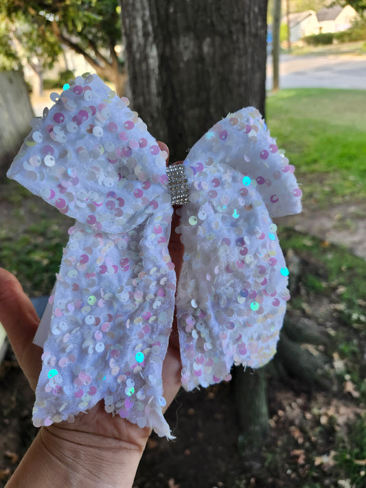 White sequence cheer bow