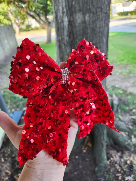 Red sequence cheer bow