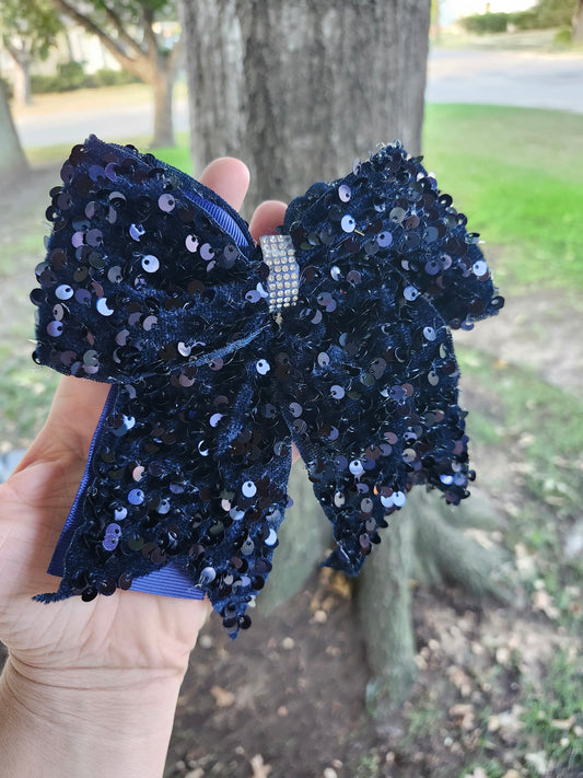 Navy blue sequence cheer bow