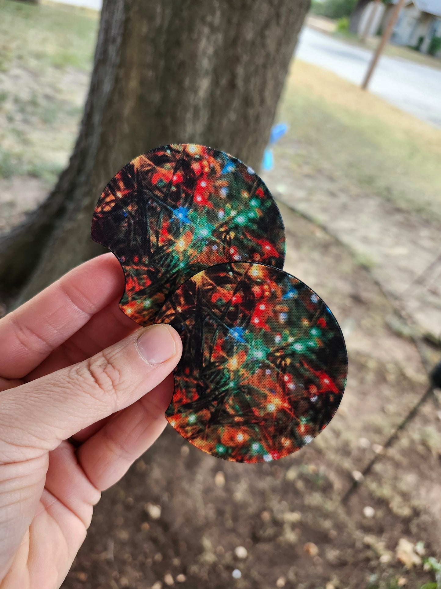 Colorful Christmas light car coaster