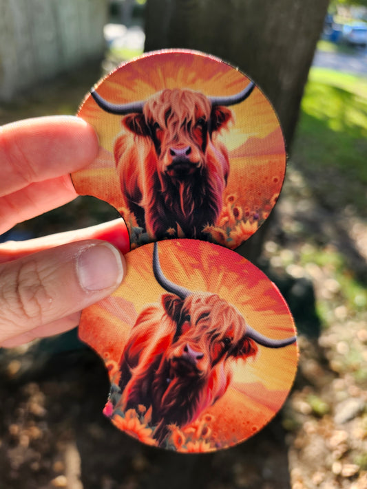 Cow in sunset car coaster