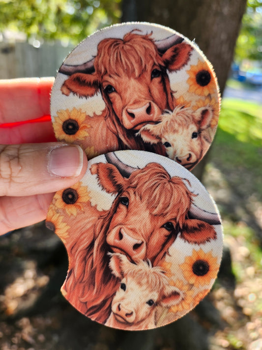 Baby cow with mom car coaster