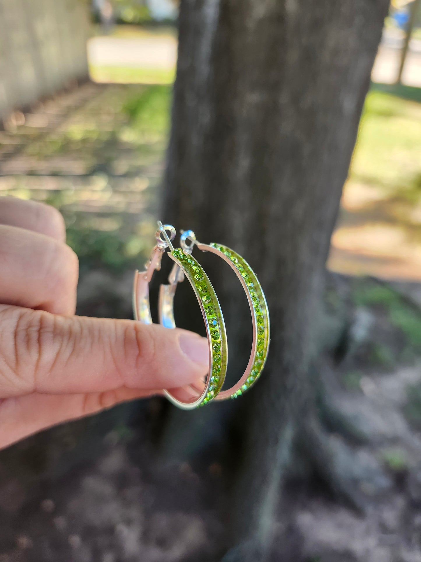 Lime green hoops earrings