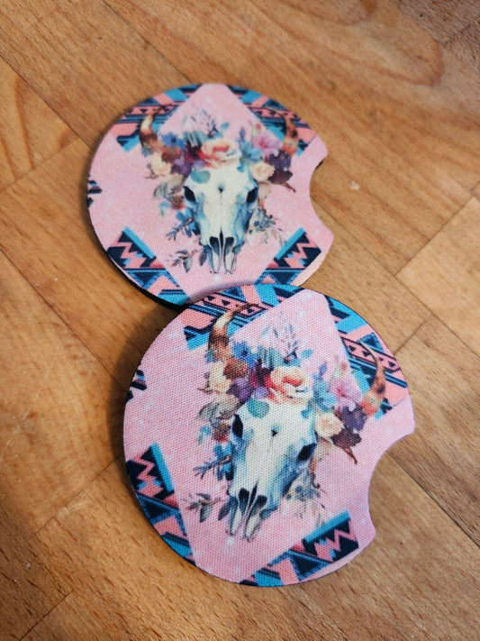 Pink skull car coaster