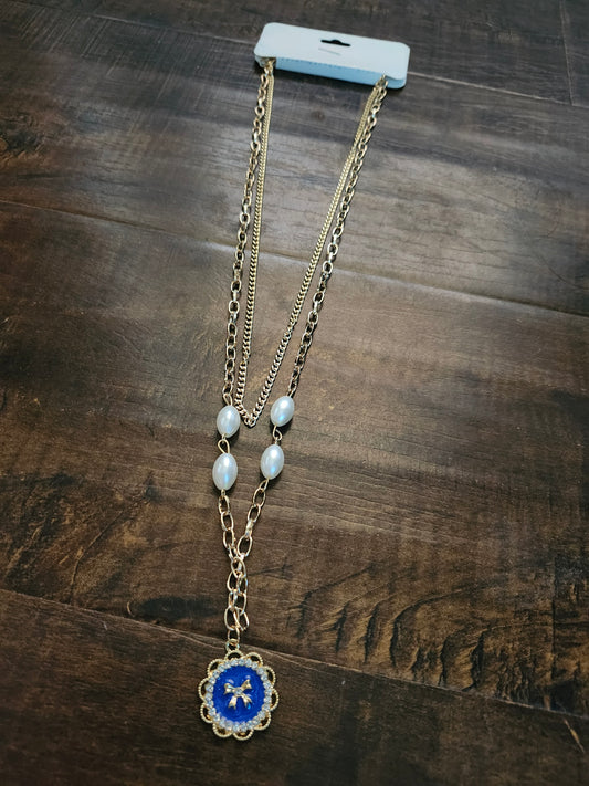 Blue bow necklace