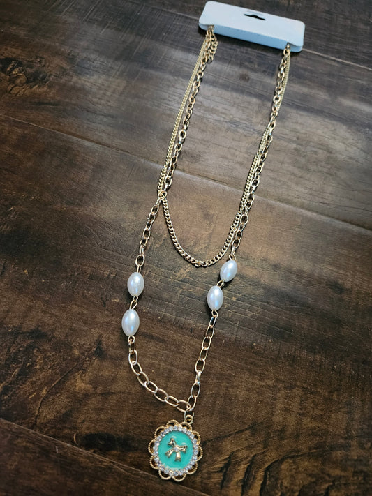 Teal bow necklace