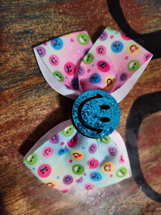 Blue smiley piggy bow