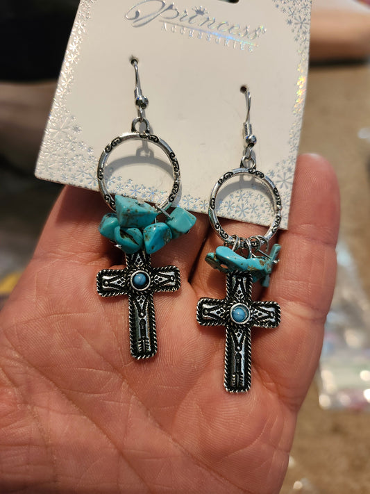 Turquoise cross earrings