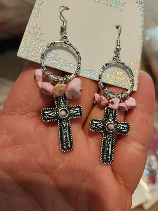 Light pink cross earrings
