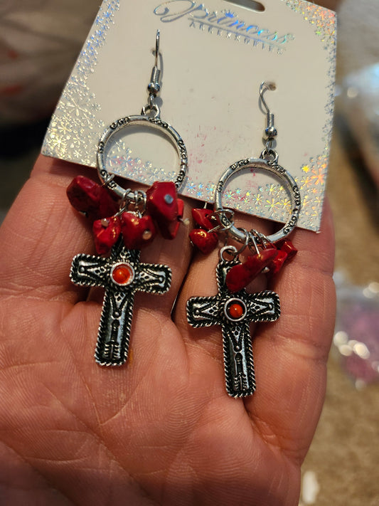 Red cross earrings