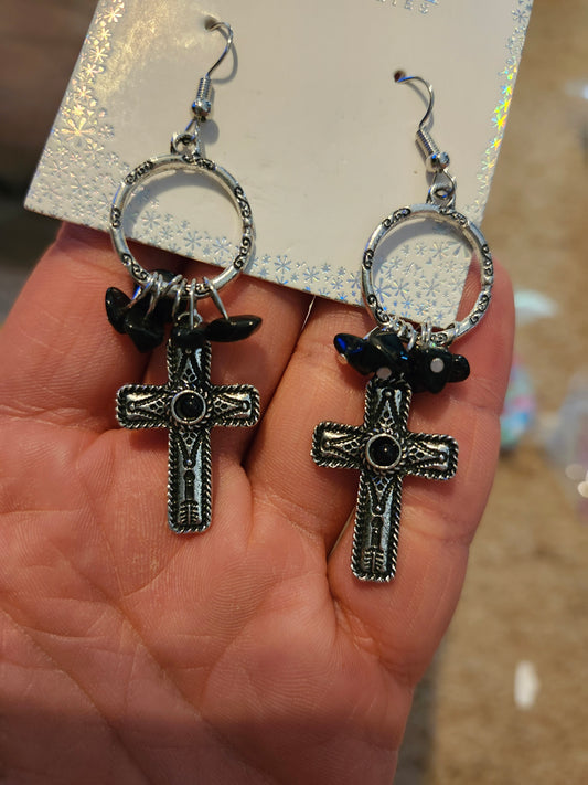 Black cross earrings