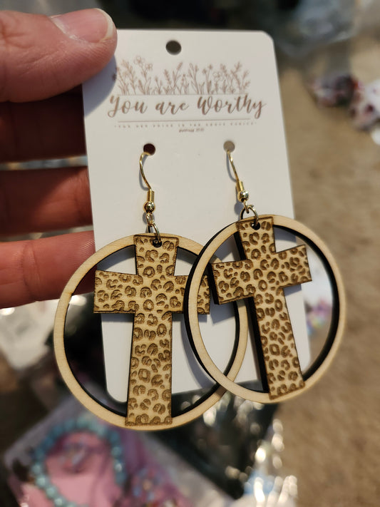 Cross wood earrings