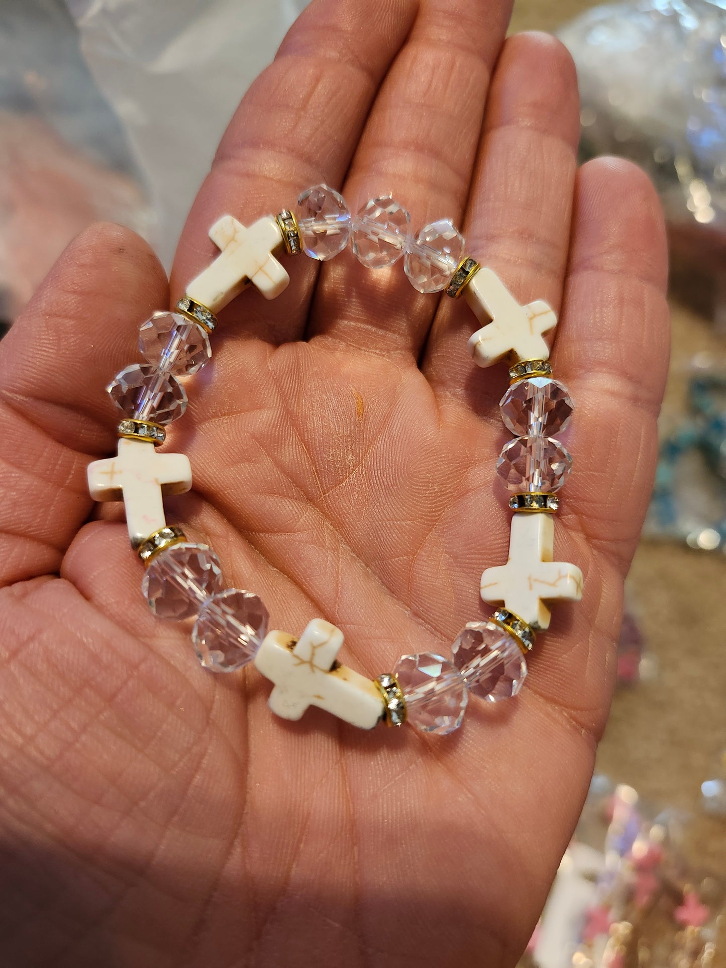 White bead cross bracelet