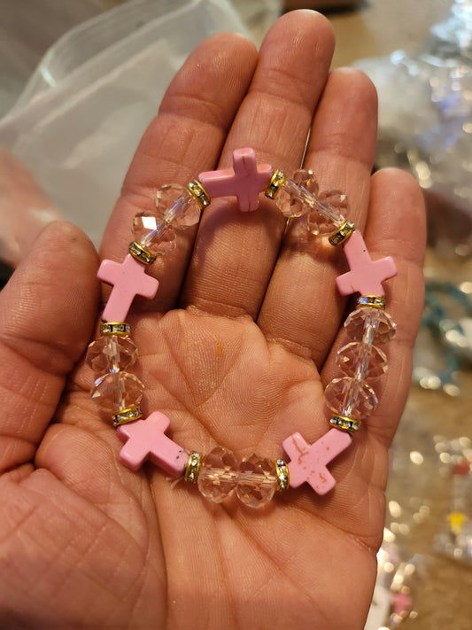 Pink bead cross bracelet